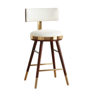white-leather-gold plated High counter Bar -stool