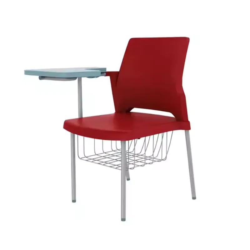 Training Room Chair with Writing Pad and Storage in Red Color