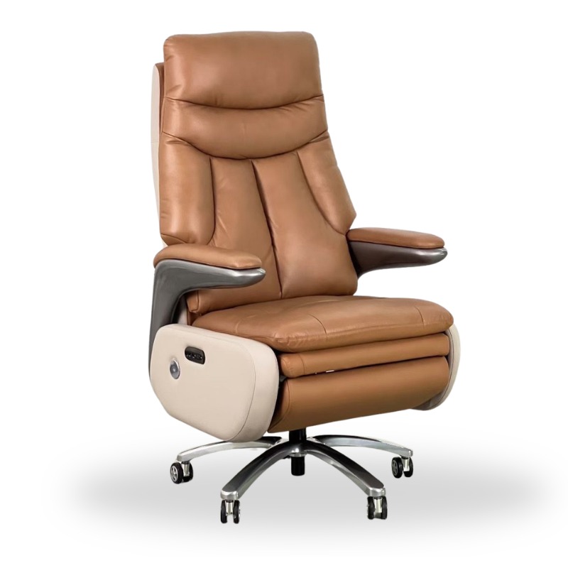 Premium Leather Finish Electric Recliner Chair in Brown Color