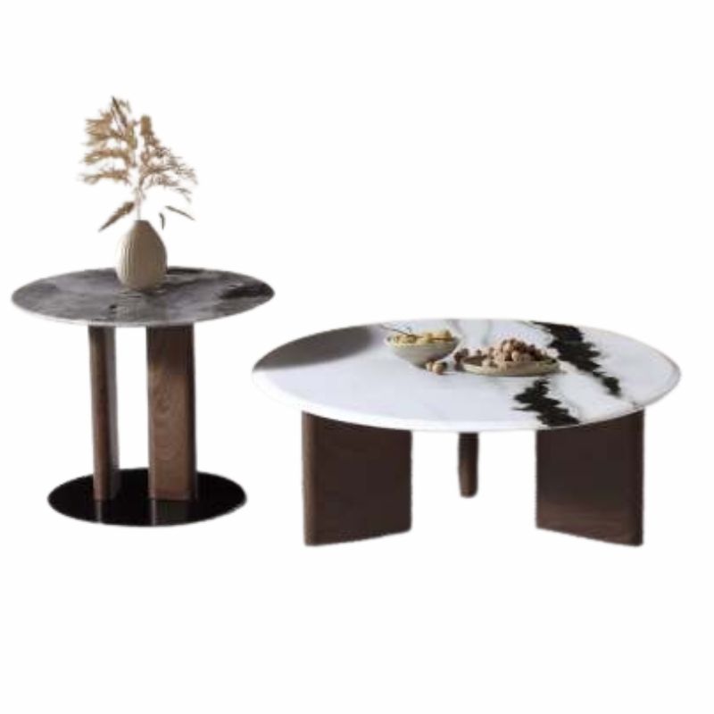 Marble Top Round Coffee Table of 2 Set