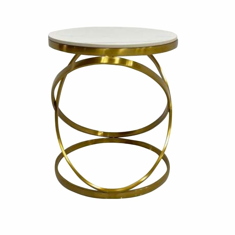 Modern Gold Metal Round Side Table With Marble Top